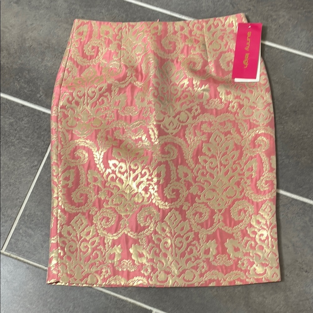 Sunny Leigh Pink and Gold Patterned Pencil/Straight Skirt size 2 - Picture 3 of 9